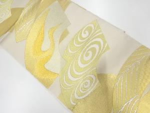 リサイクル　川島織物製　地紙に観世水・鶴模様織出し袋帯